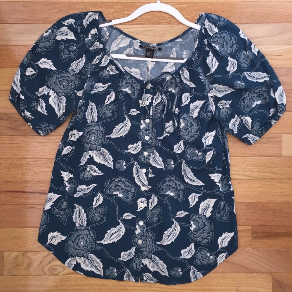 Lucky Brand Teal Leaf Pattern Shirt / Top